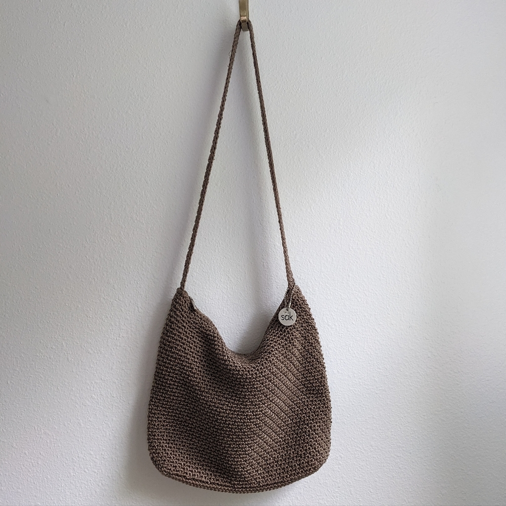 The Sak Crochet Tan Crossbody Hobo Bag
